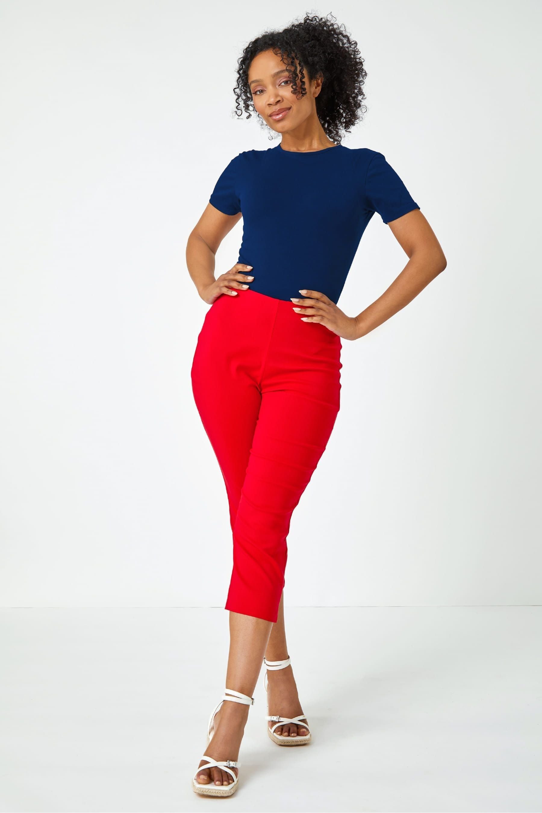 Buy Roman Red Petite Cropped Stretch Capri Trousers from the Next UK online shop