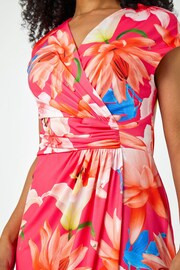 Roman Pink Petite Ruched Floral Wrap Dress - Image 5 of 5