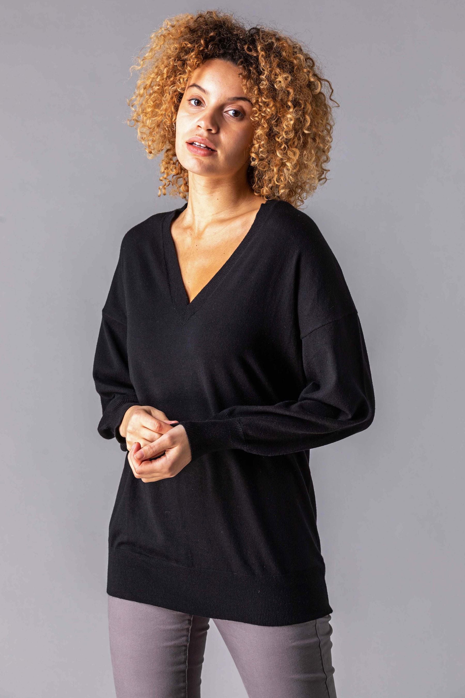 Buy Roman Black V Neck Long Sleeve Jumper from the Next UK online shop