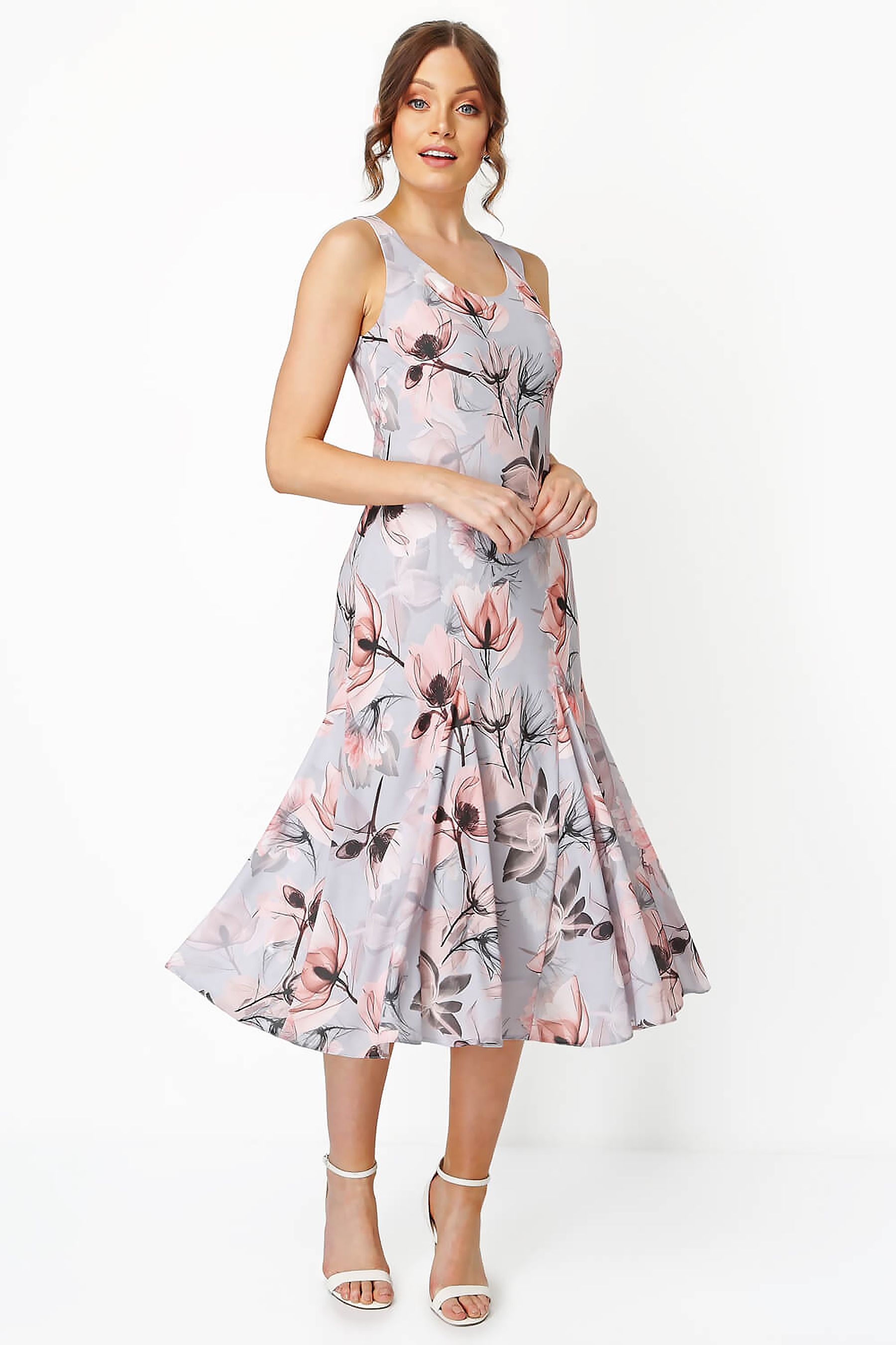 Grey floral skater dress shop