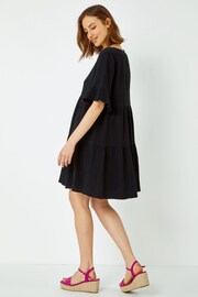 Roman Black 100% Cotton Textured Tiered Smock Dress - Image 3 of 5