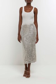 River Island Silver Sequin Midi Skirt - Image 2 of 6