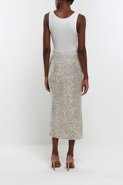 River Island Silver Sequin Midi Skirt - Image 3 of 6