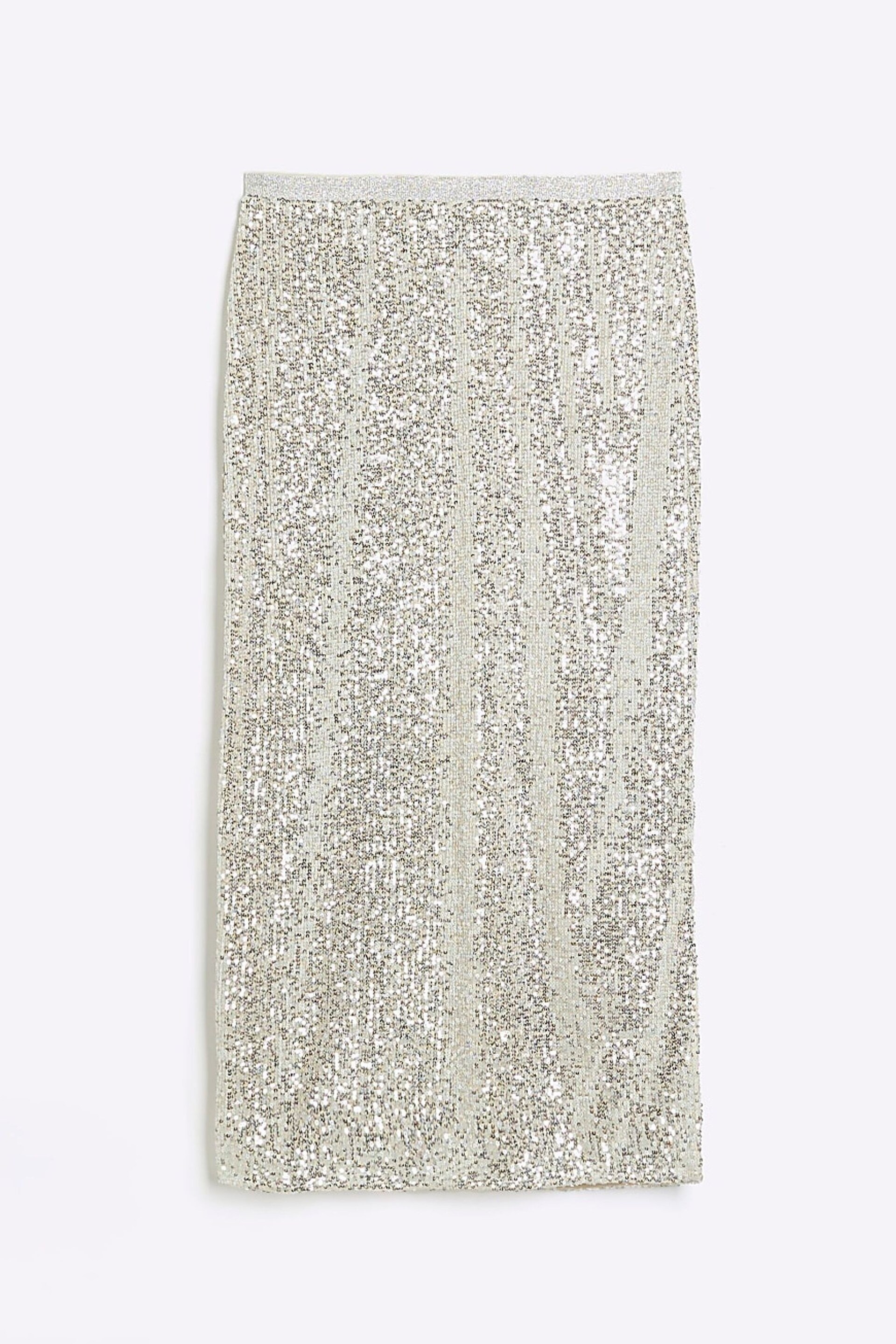 River Island Silver Sequin Midi Skirt - Image 5 of 6