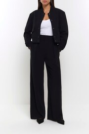 River Island Black Wide Leg Pleated Trousers - Image 1 of 5