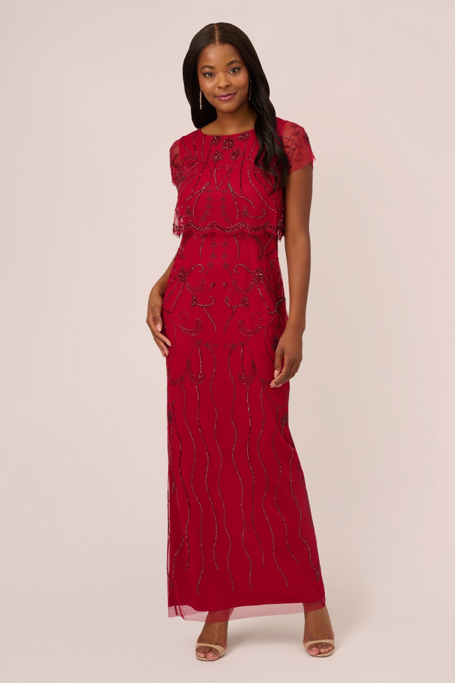 Buy Adrianna Papell Red Beaded Mesh Gown from Next Luxembourg