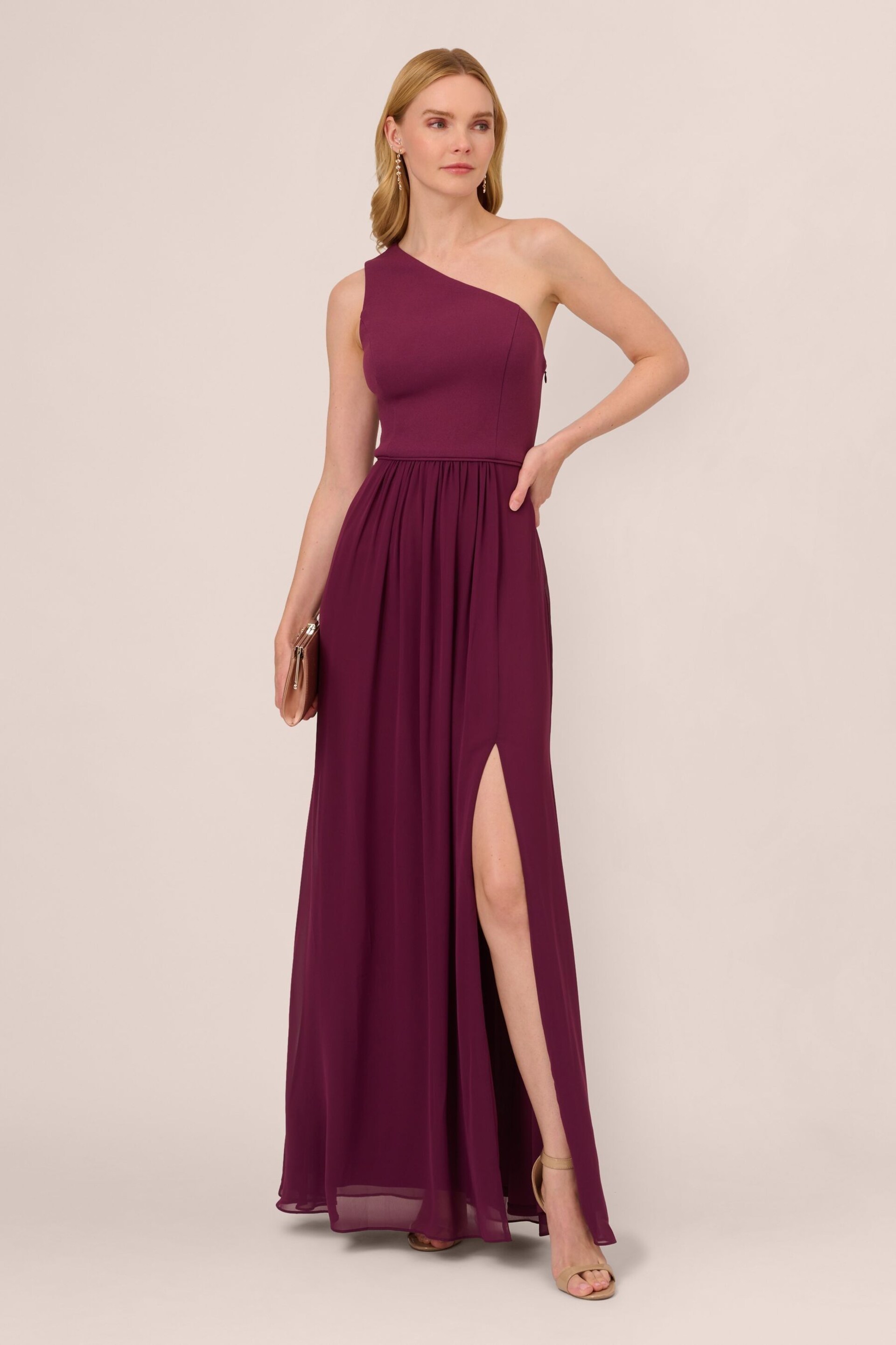 Adrianna Papell One Shoulder Chiffon Gown - Image 3 of 7