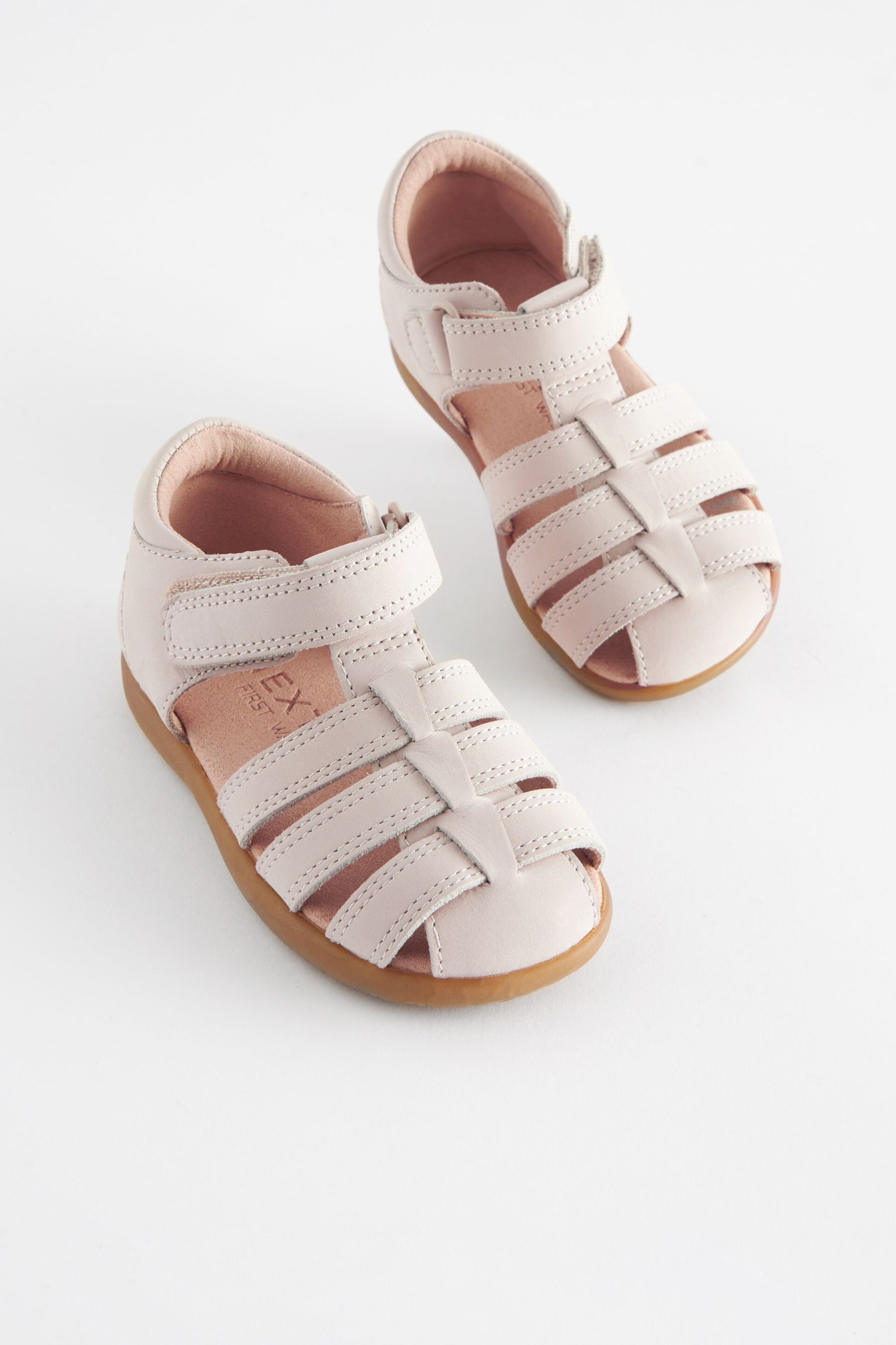 Stone Wide Fit (G) Baby Touch Fastening Leather First Walker Sandals - Image 1 of 6