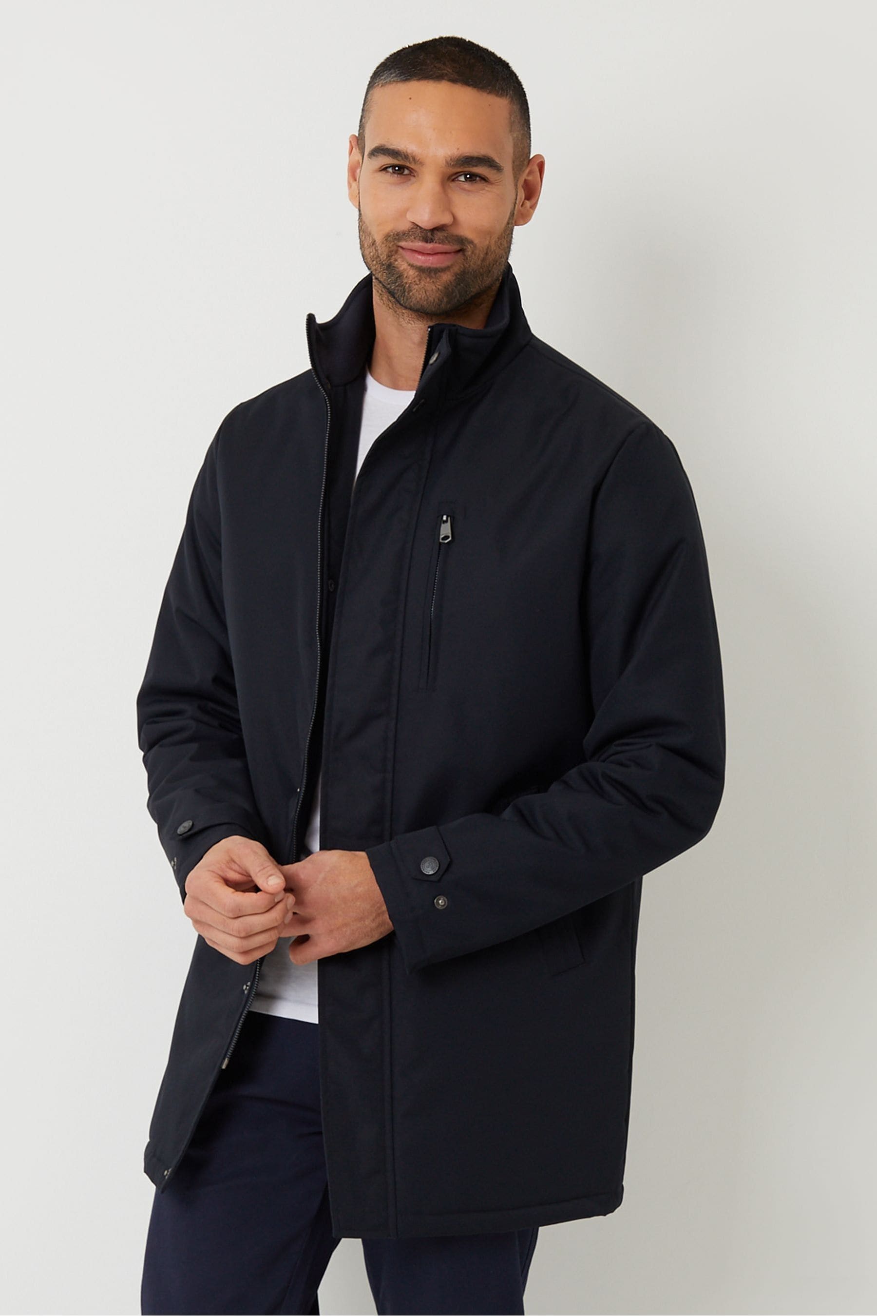 Threadbare Black Showerproof Funnel Neck Lightweight Coat