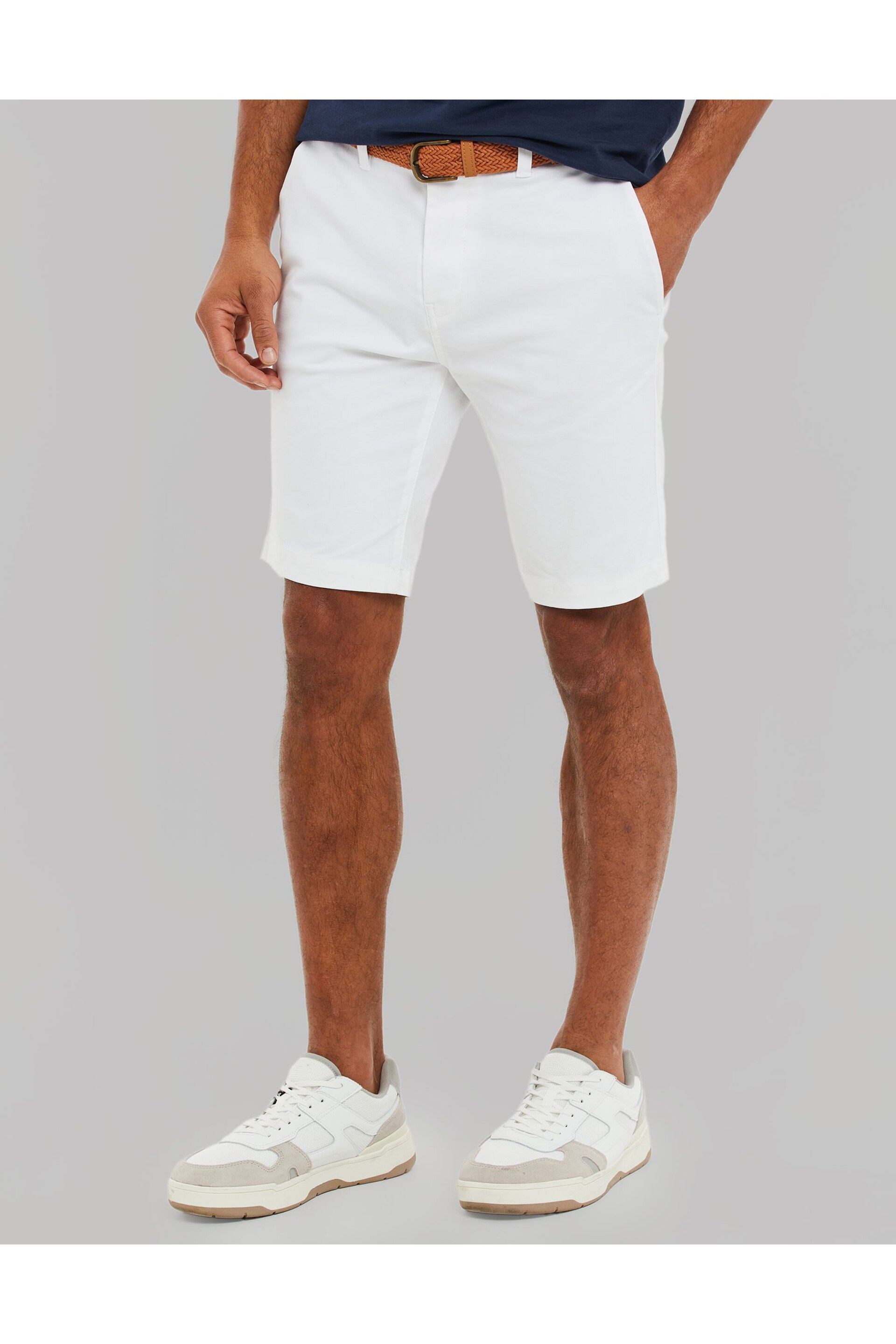 Threadbare White Cotton Stretch Turn-Up Chino Shorts with Woven Belt - Image 1 of 3