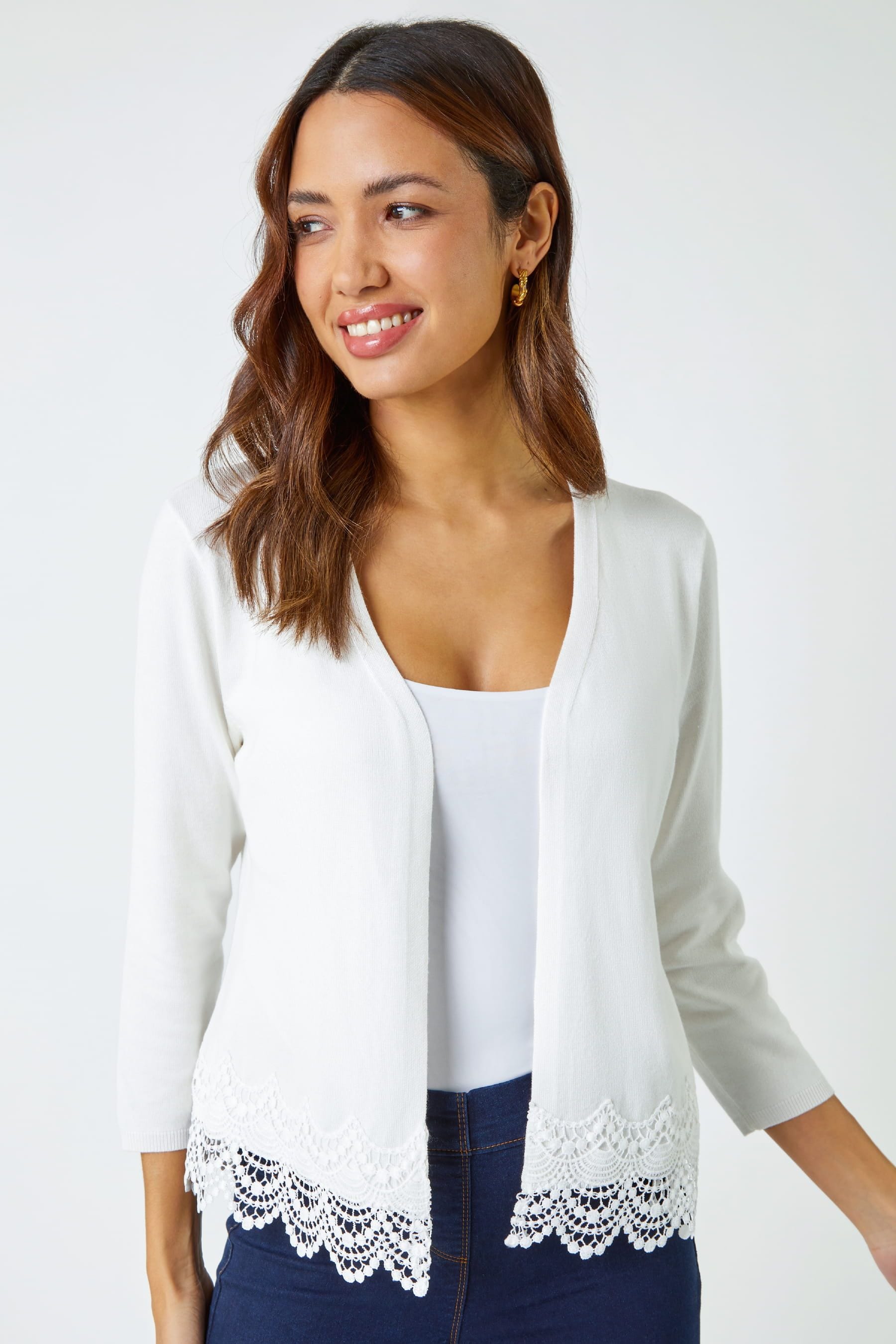 Scalloped lace shrug store
