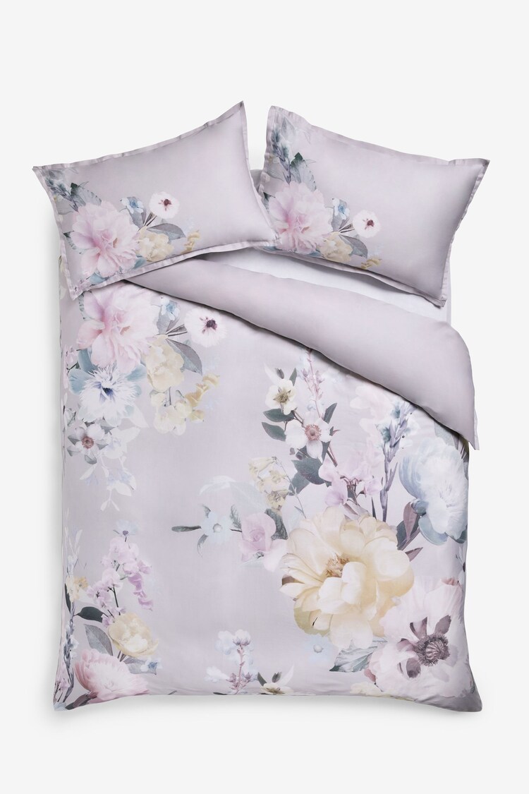 Lipsy Grey 200 Thread Count 100% Cotton Poppy Floral Print Duvet Cover and Pillowcase Set - Image 3 of 3