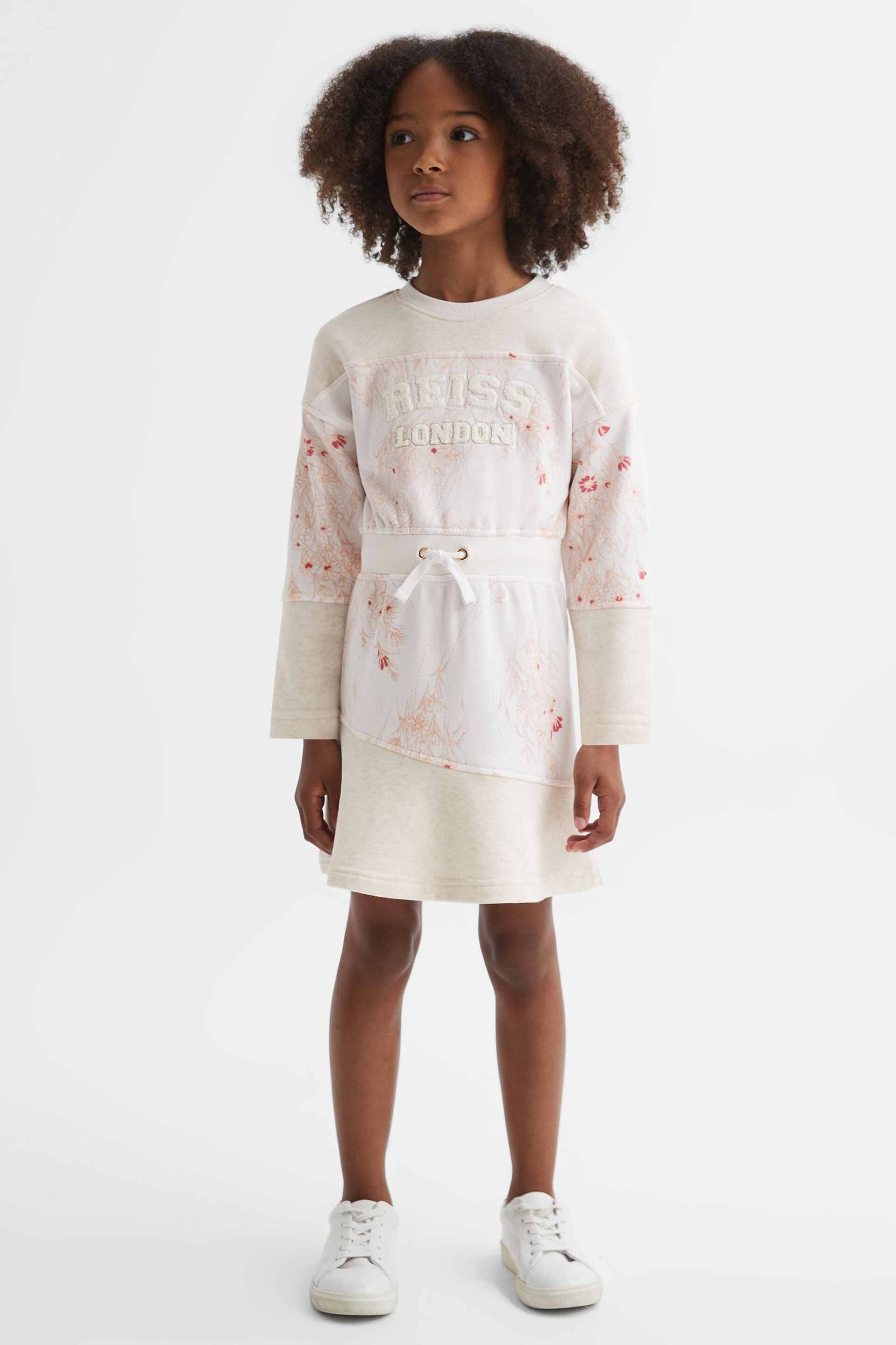 Reiss Pink Kendrix Junior Cotton Blend Drawstring Dress - Image 1 of 7