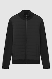 Reiss Black Southend Hybrid Quilt and Knit Zip-Through Jacket - Image 2 of 8