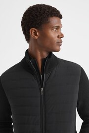 Reiss Black Southend Hybrid Quilt and Knit Zip-Through Jacket - Image 4 of 8