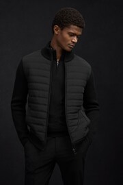 Reiss Black Southend Hybrid Quilt and Knit Zip-Through Jacket - Image 5 of 8