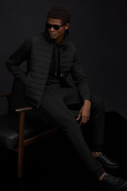 Reiss Black Southend Hybrid Quilt and Knit Zip-Through Jacket - Image 6 of 8