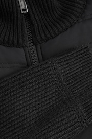 Reiss Black Southend Hybrid Quilt and Knit Zip-Through Jacket - Image 7 of 8