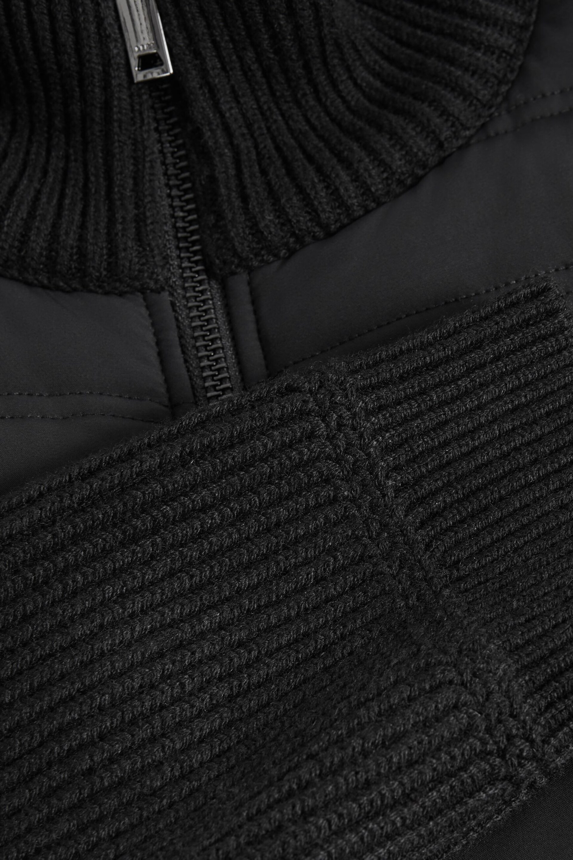 Reiss Black Southend Hybrid Quilt and Knit Zip-Through Jacket - Image 7 of 8