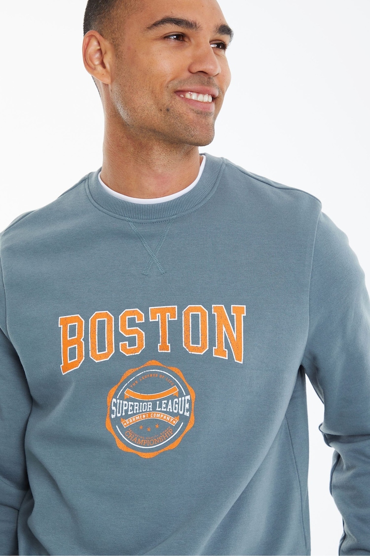 Threadbare Blue Boston Graphic Crew Neck Sweatshirt - Image 4 of 4