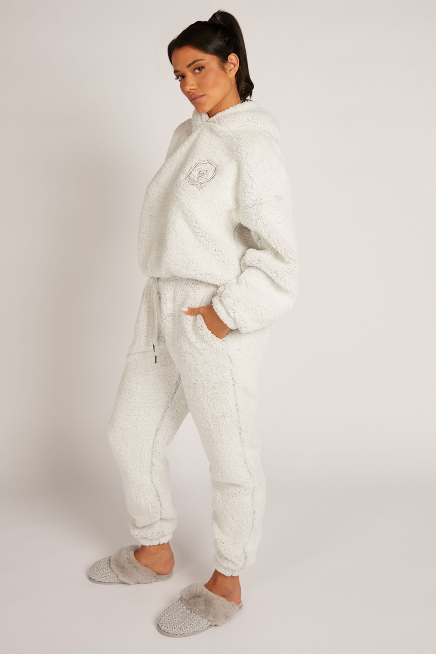 Borg hoodie and jogger lounge set clearance