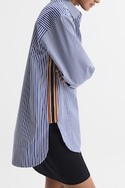 Reiss Blue/White Danica Oversized Cotton Side Stripe Shirt - Image 1 of 6