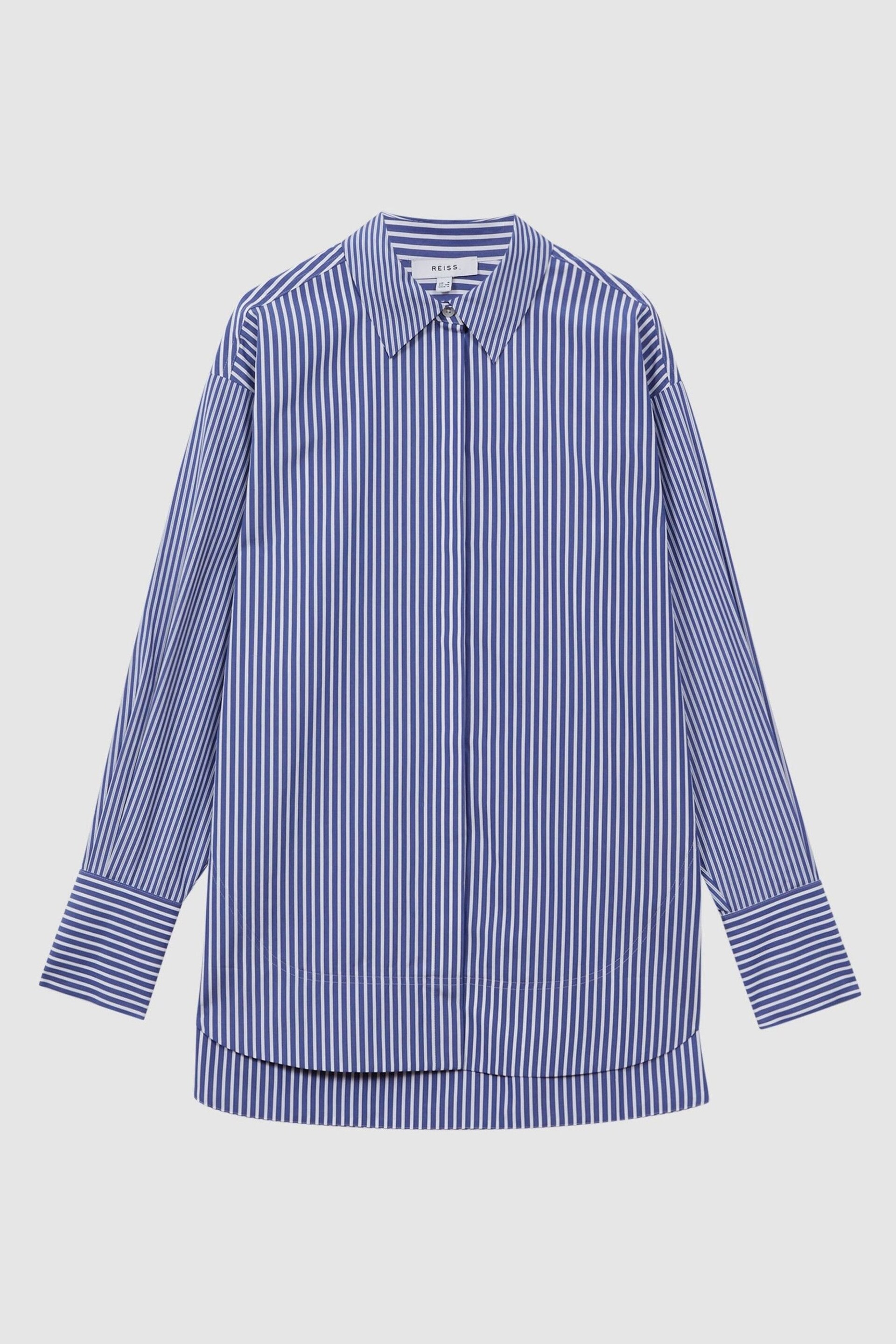 Reiss Blue/White Danica Oversized Cotton Side Stripe Shirt - Image 2 of 6