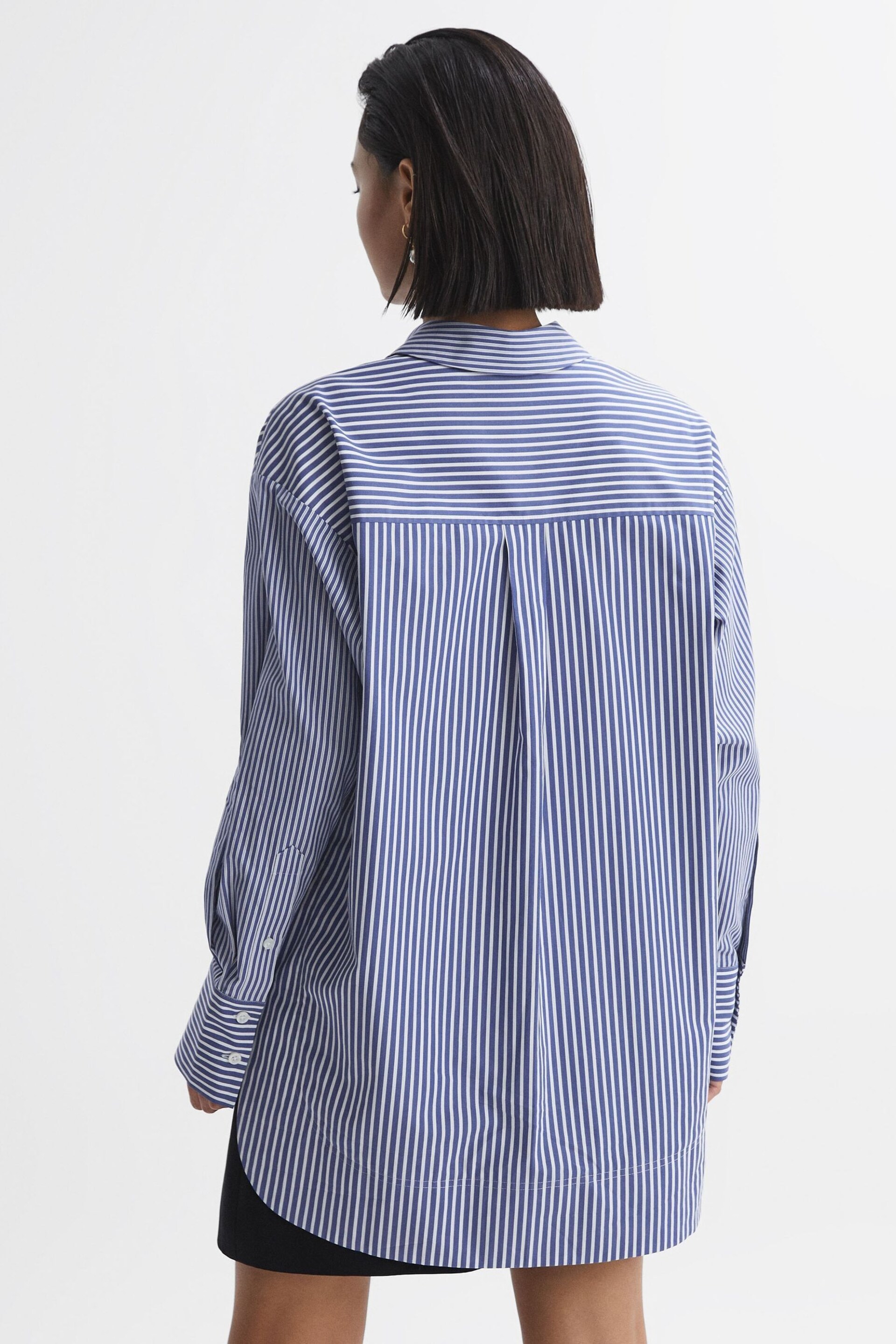 Reiss Blue/White Danica Oversized Cotton Side Stripe Shirt - Image 4 of 6
