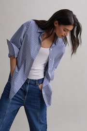 Reiss Blue/White Danica Oversized Cotton Side Stripe Shirt - Image 6 of 6