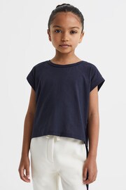 Reiss Navy Terry Senior Cotton Crew Neck Crop Top - Image 1 of 6