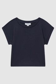 Reiss Navy Terry Senior Cotton Crew Neck Crop Top - Image 2 of 6