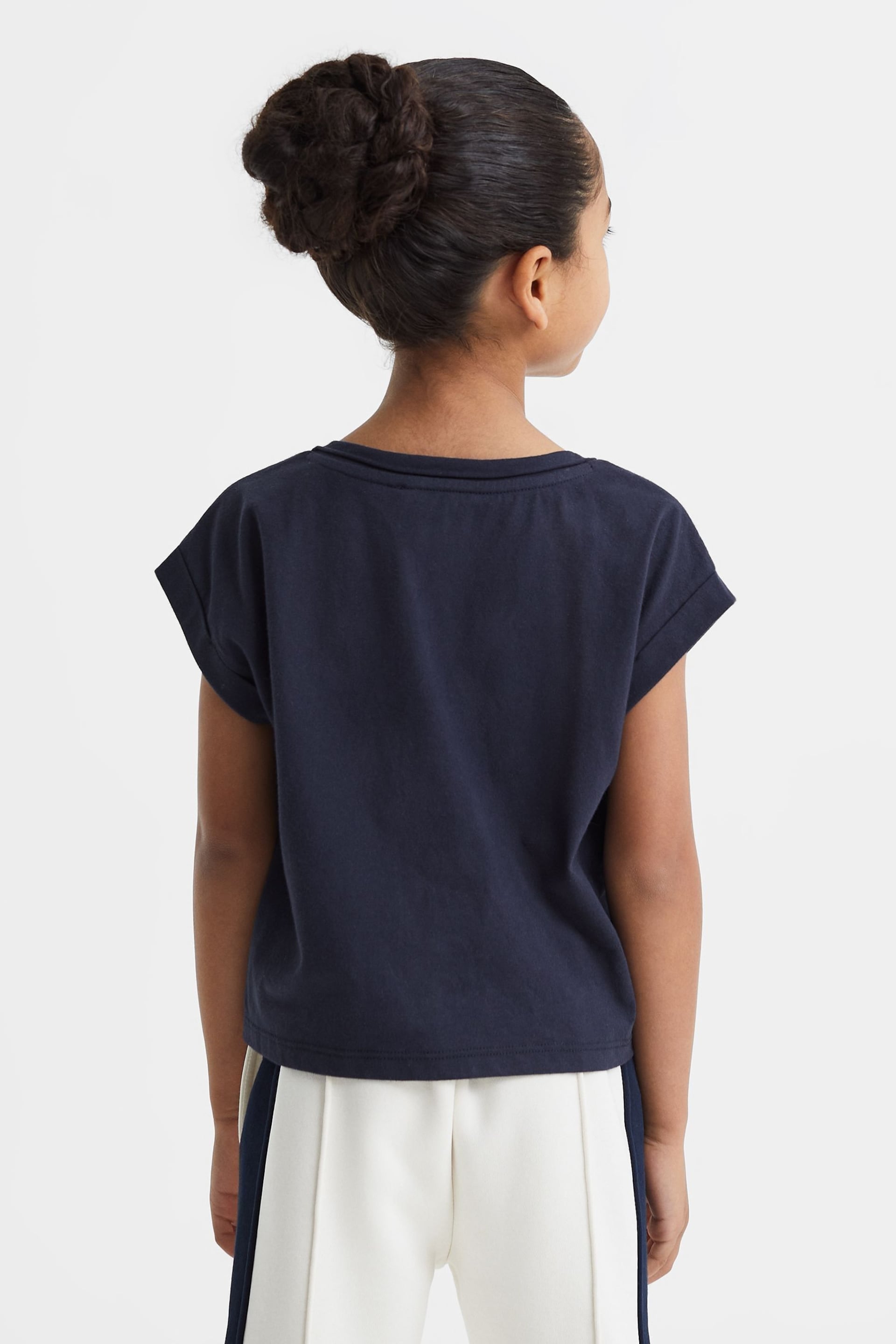 Reiss Navy Terry Senior Cotton Crew Neck Crop Top - Image 5 of 6