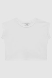 Reiss White Terry Teen Cotton Crew Neck Crop Top - Image 1 of 6