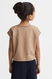 Reiss Camel Terry Senior Cotton Crew Neck Crop Top - Image 5 of 6