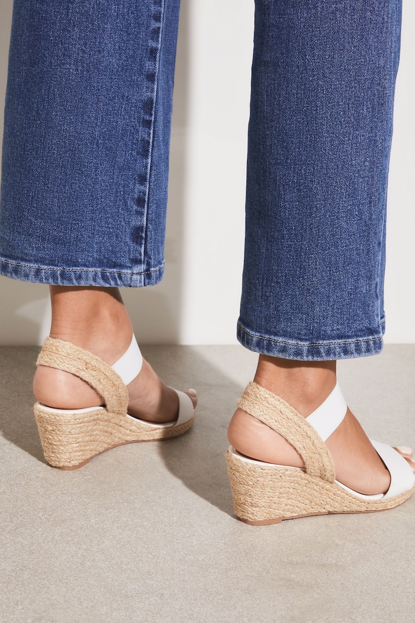 Lipsy White Wide FIt Elastic Low Wedge Espadrille Sandal - Image 4 of 4