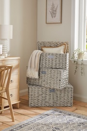 Grey Plastic Wicker Set of 3 Storage Basket - Image 1 of 6