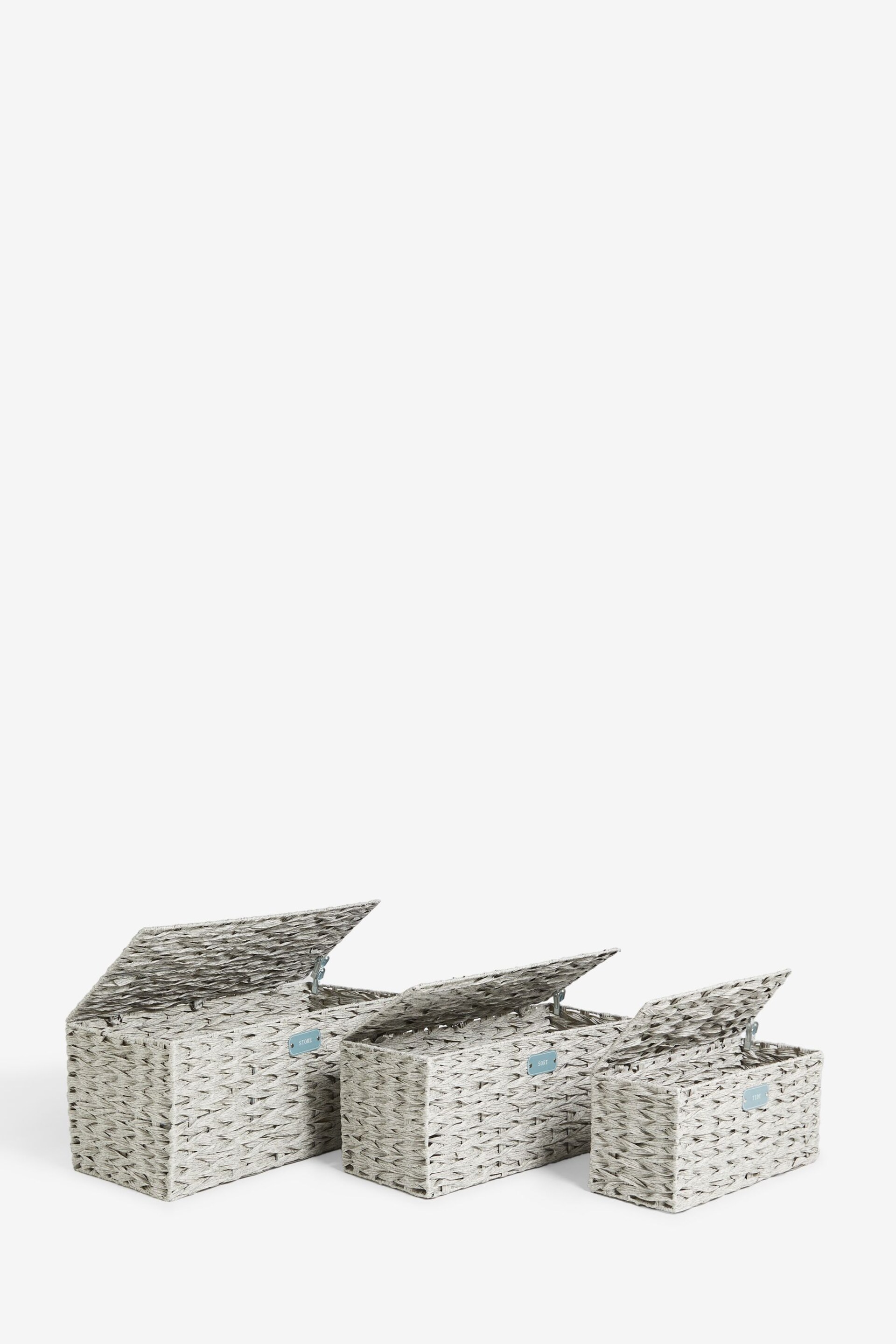 Grey Plastic Wicker Set of 3 Storage Basket - Image 5 of 6