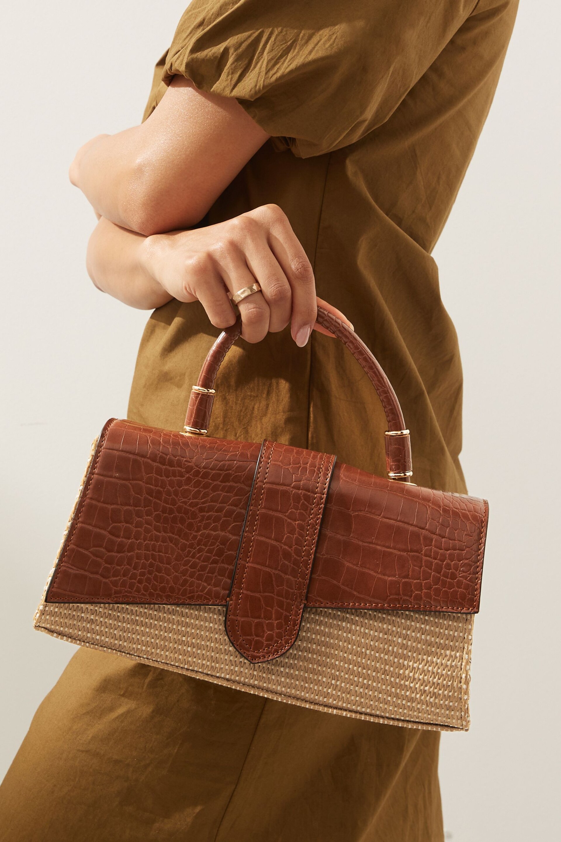 Tan Brown Raffia Cross-Body Bag - Image 1 of 8