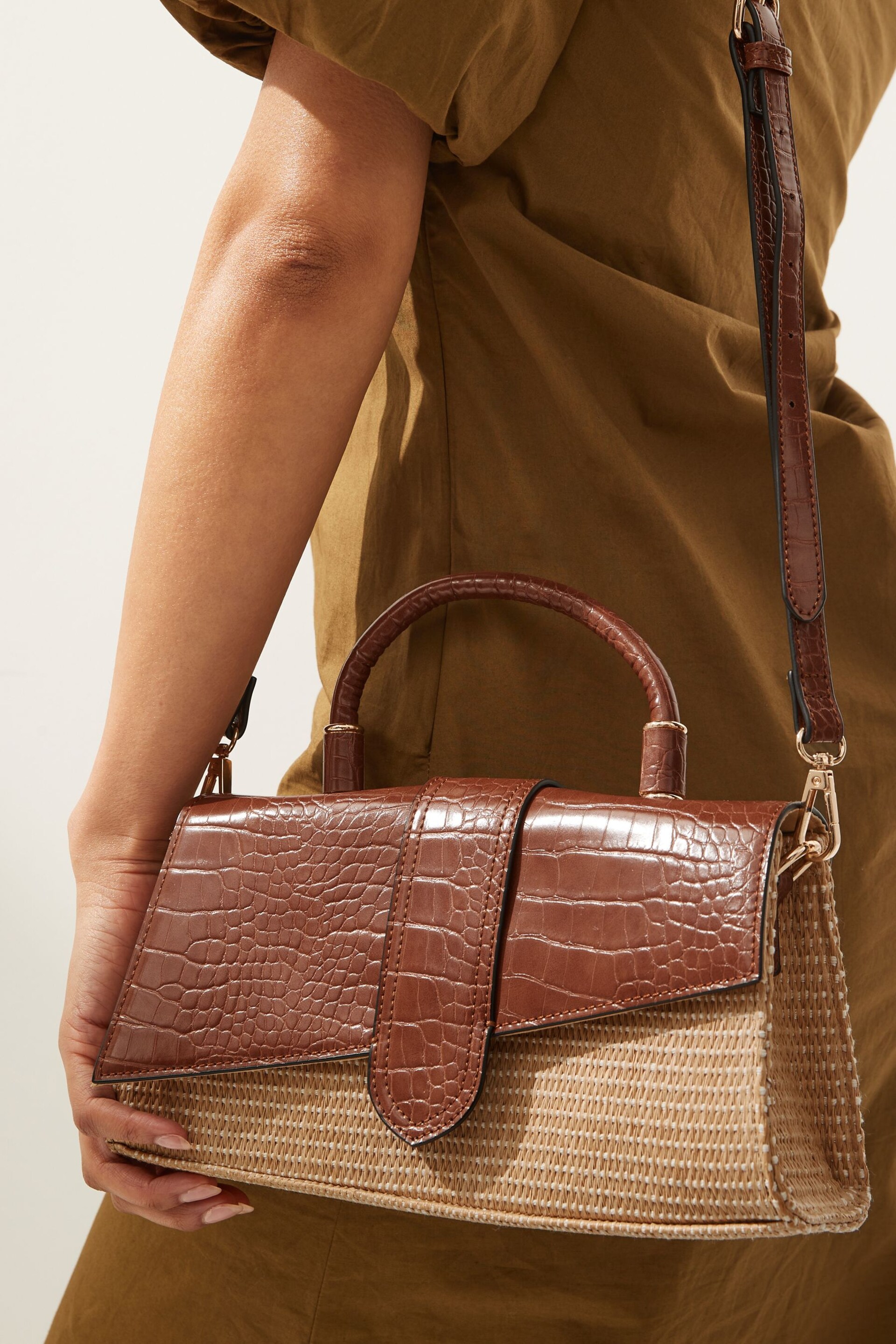 Tan Brown Raffia Cross-Body Bag - Image 3 of 8