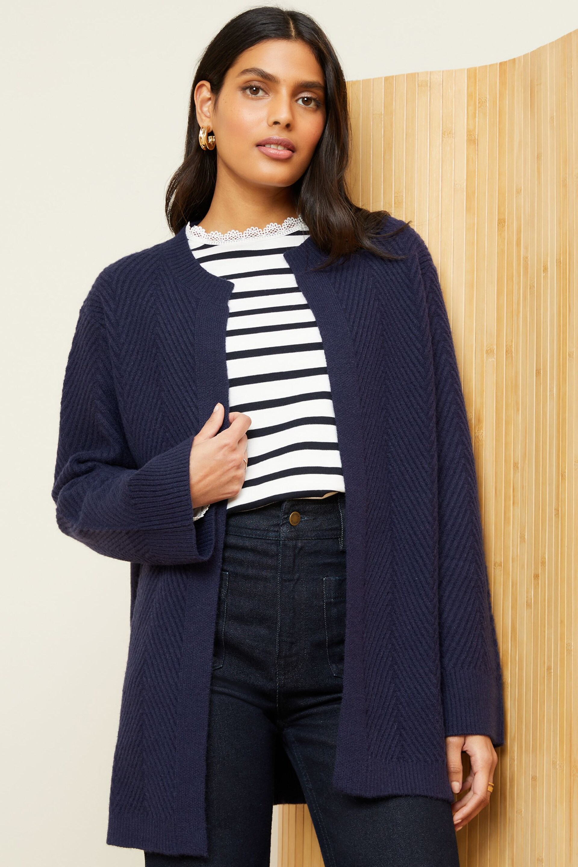 Love & Roses Navy Blue Super Soft Longline Texture Cardigan - Image 1 of 4