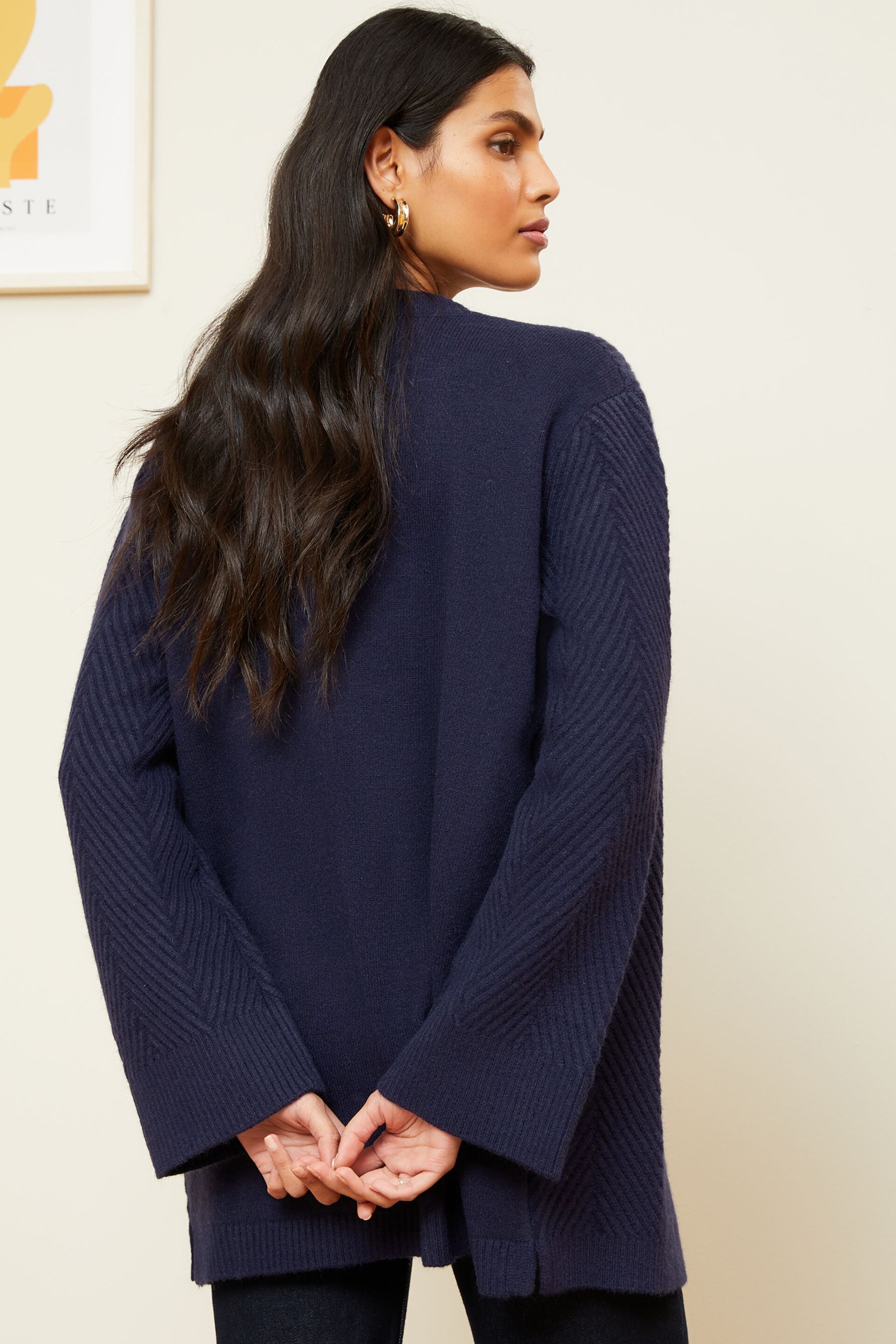 Love & Roses Navy Blue Super Soft Longline Texture Cardigan - Image 3 of 4