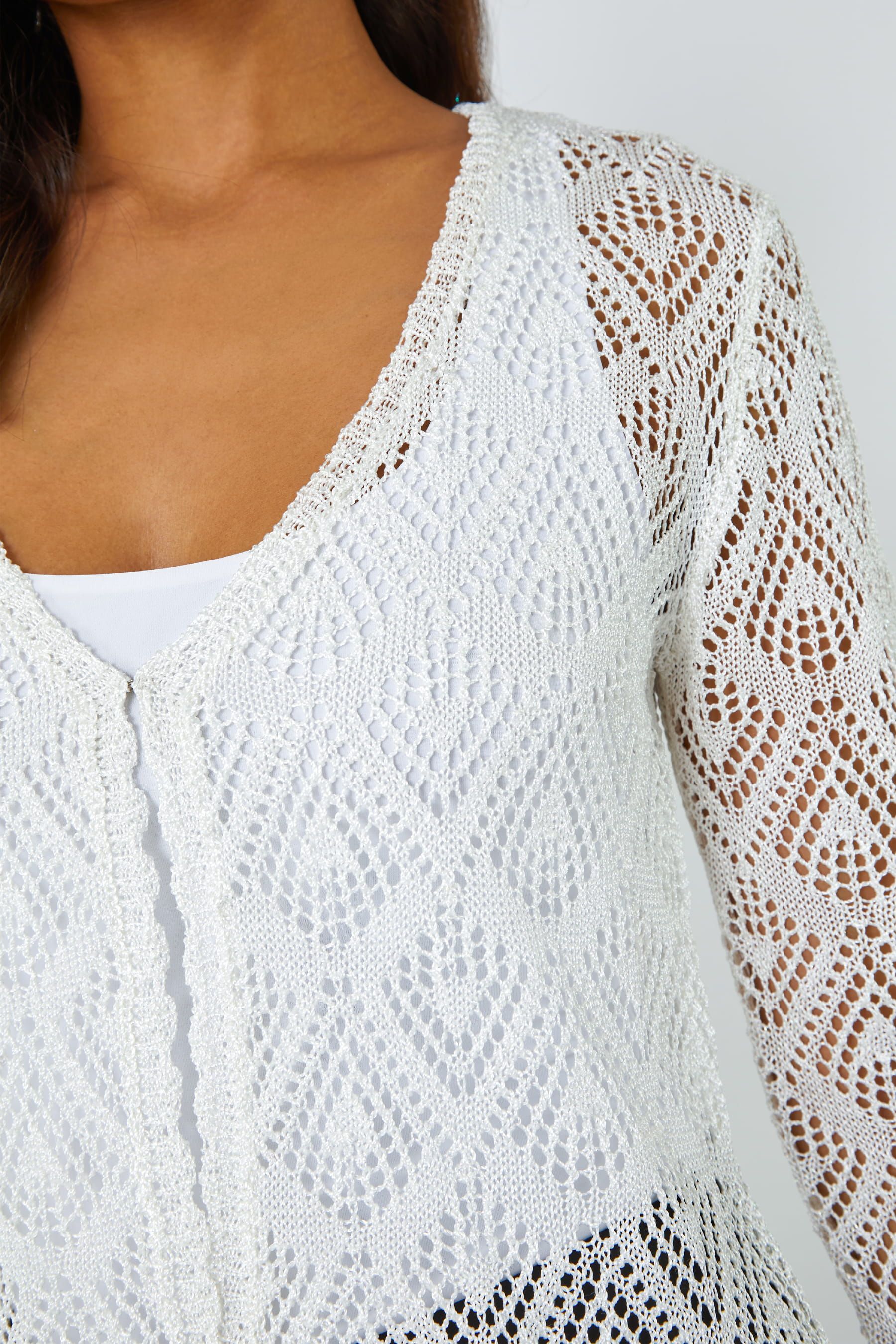 Buy Roman White Knitted Crochet Shimmer Shrug from the Next UK online shop