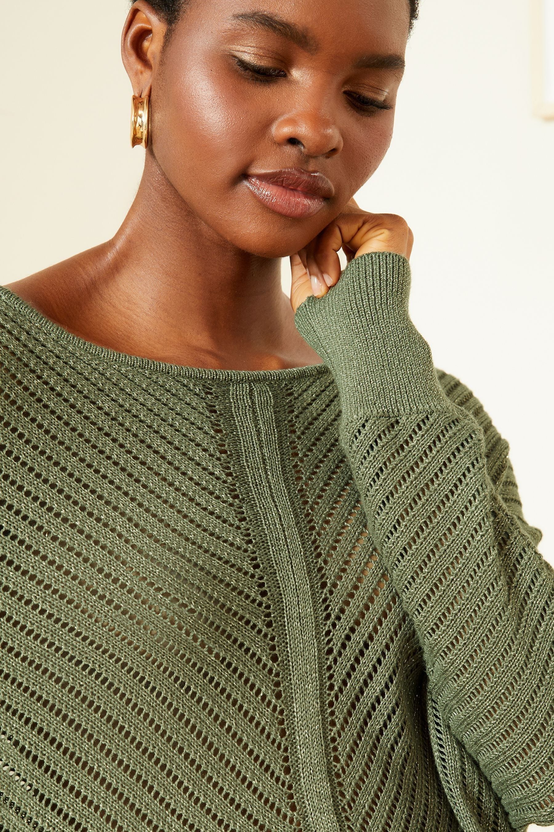 Buy Love Roses Khaki Green Metallic Batwing Jumper from Next Luxembourg