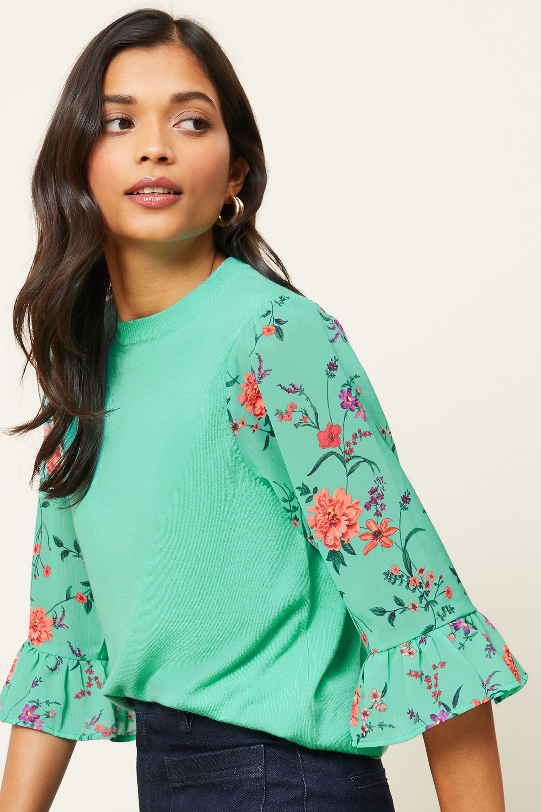 Buy Love Roses Green Flute Sleeve Knitted Jumper from the Next UK online shop