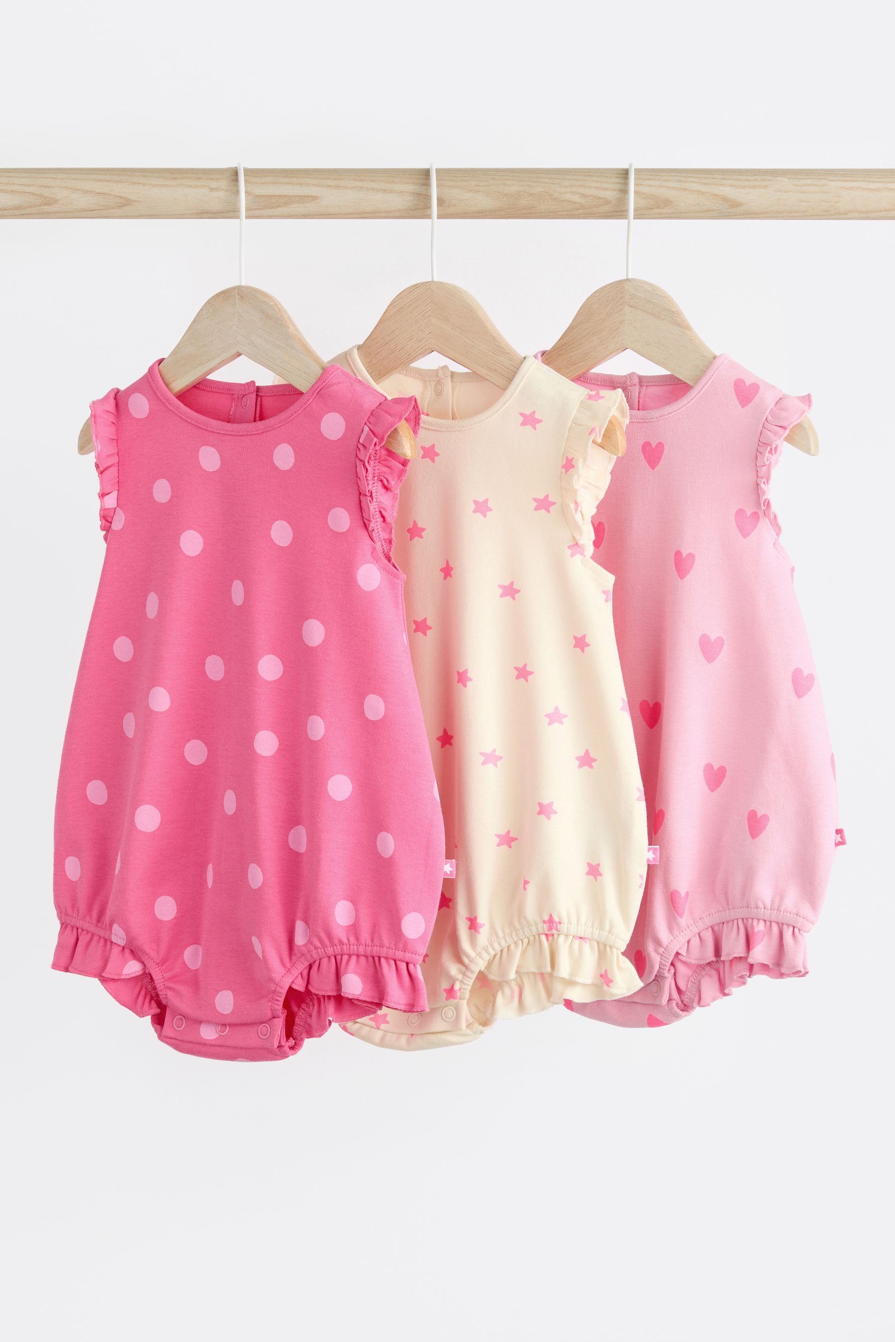 Buy Pink White Heart Baby Bloomer 100 Cotton Rompers 3 Pack from the Next UK online shop