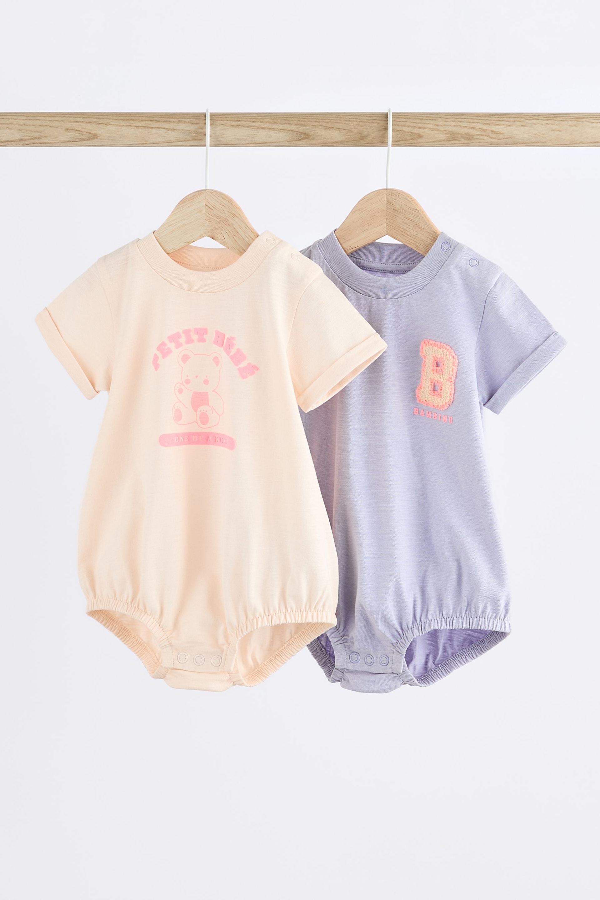 Lilac Purple/White Varsity Bunny Baby Rompers 2 Pack - Image 1 of 12