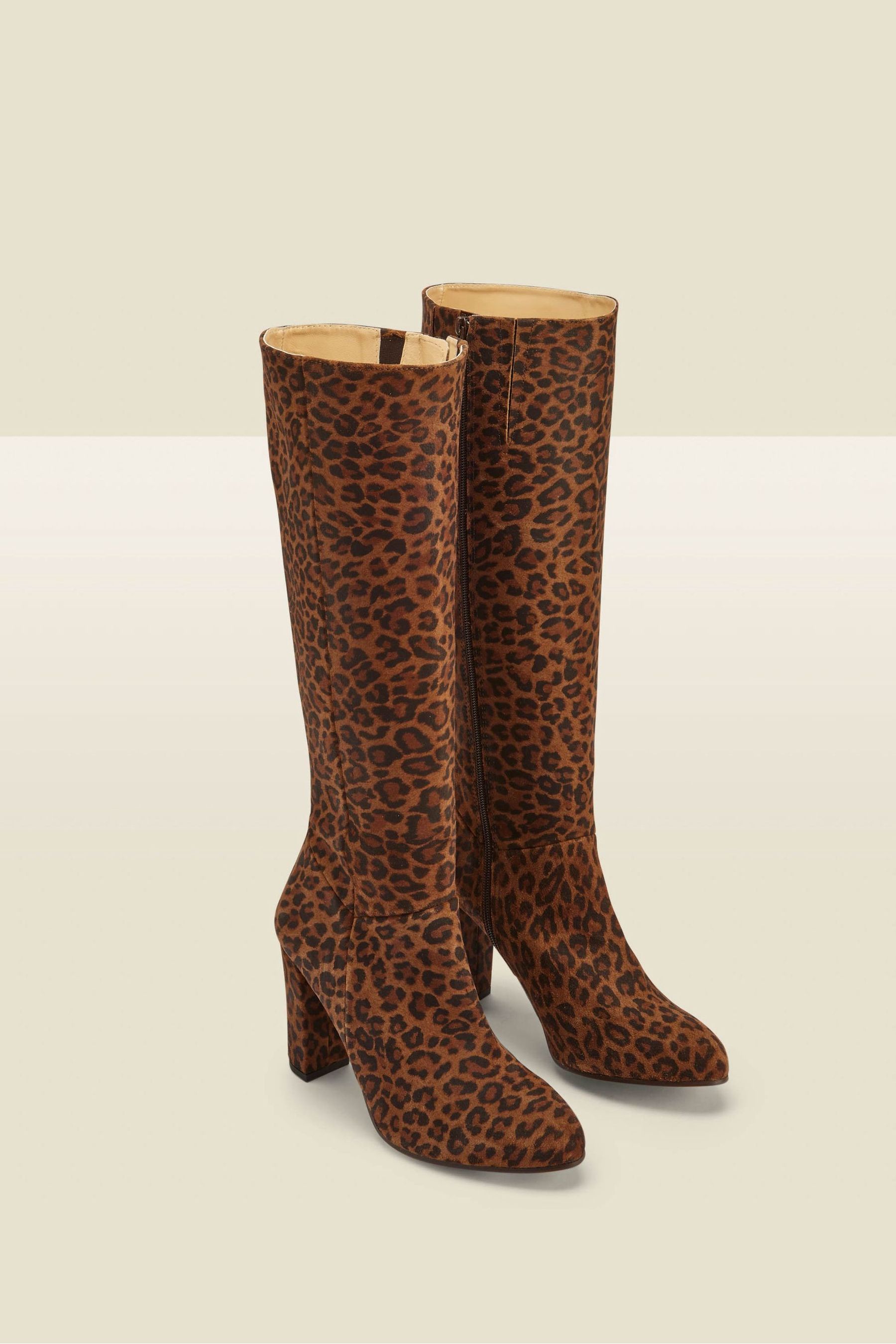 Sosandar Animal Brown Suede Zip Knee High Boots