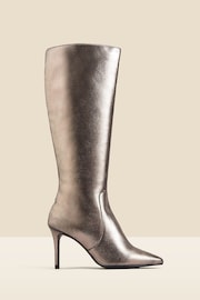 Sosandar Grey Leather Stiletto Heel Knee High Boots - Image 1 of 3