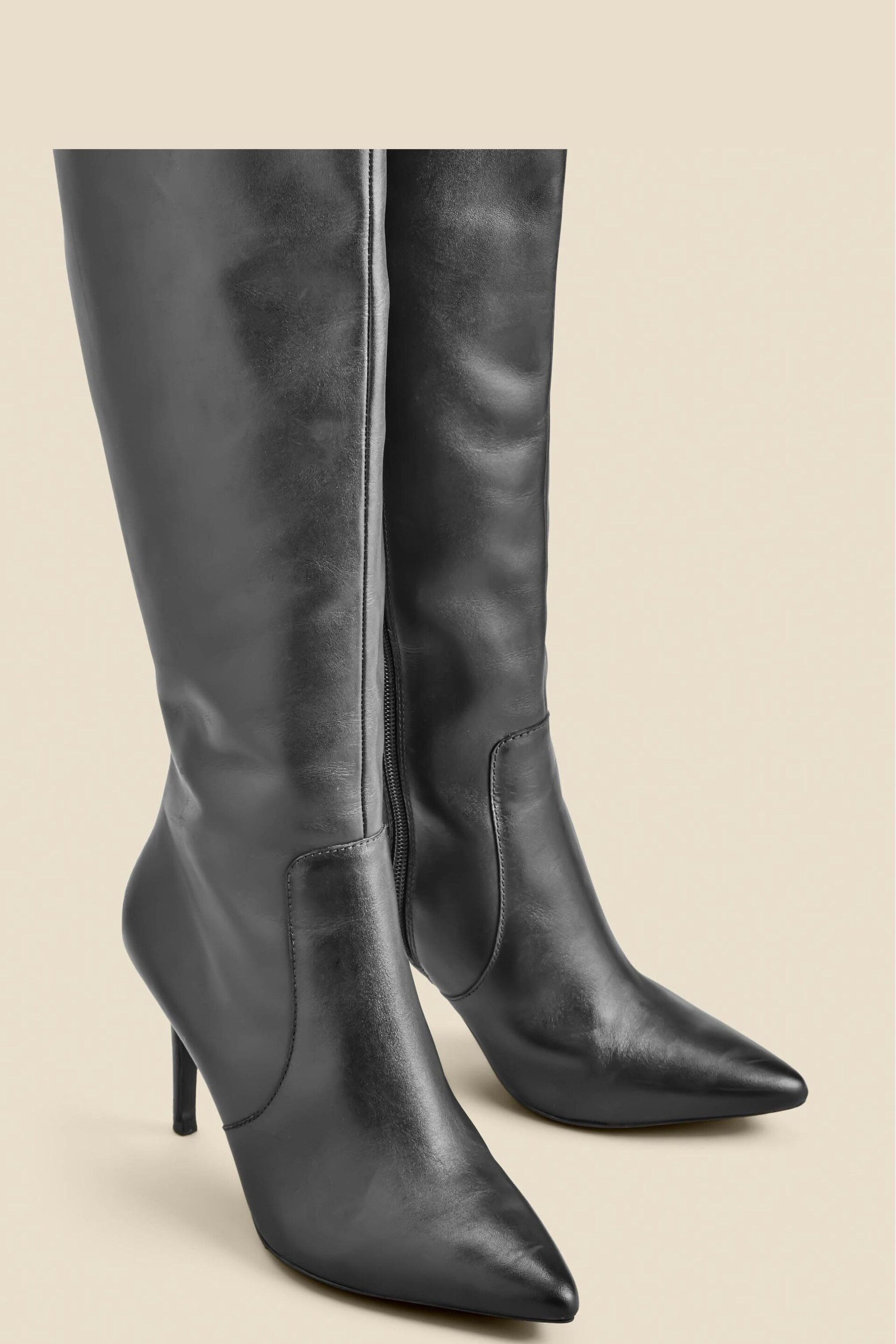 Sosandar Black Leather Stiletto Heel Knee High Boots - Image 3 of 5