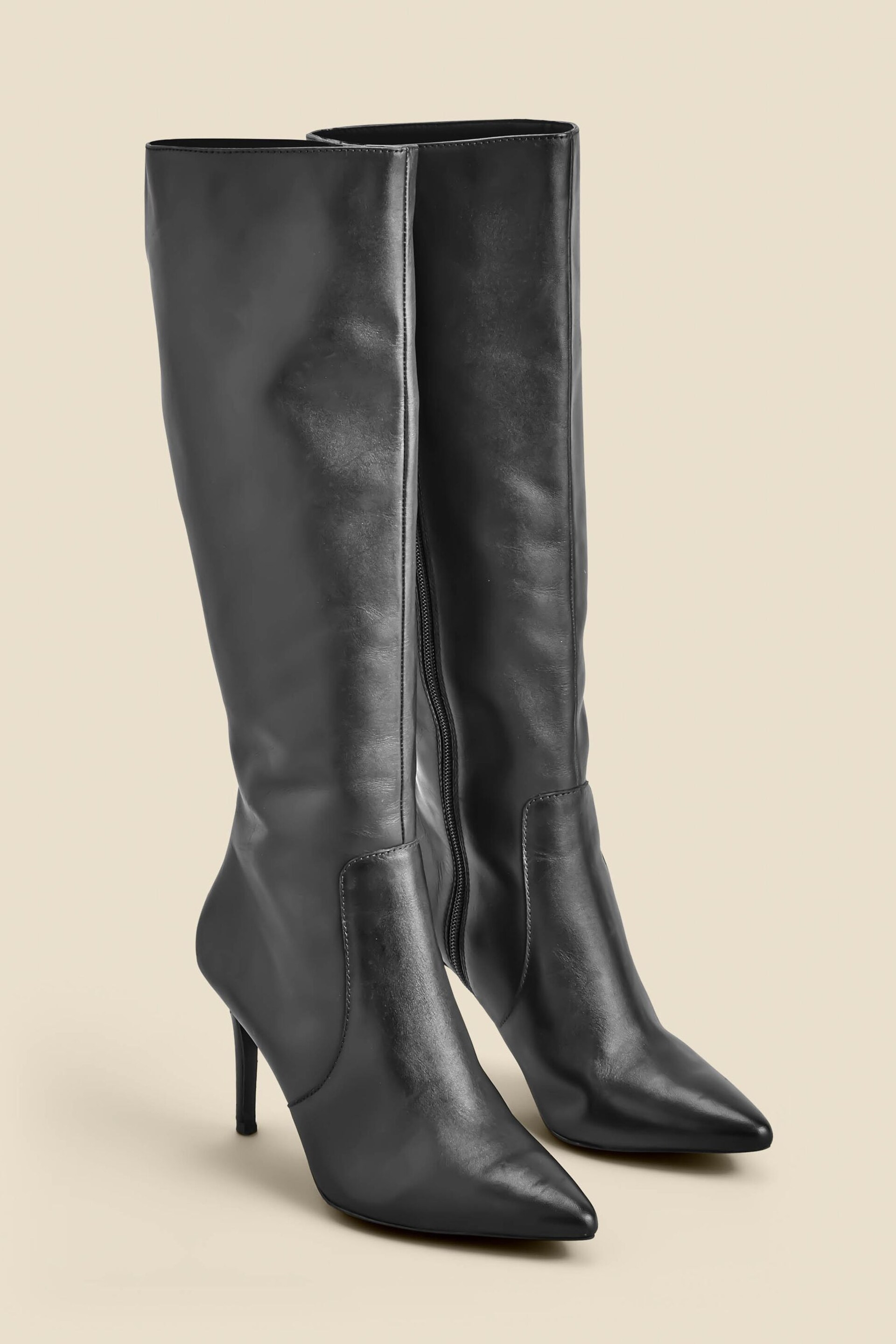 Sosandar Black Leather Stiletto Heel Knee High Boots - Image 4 of 5